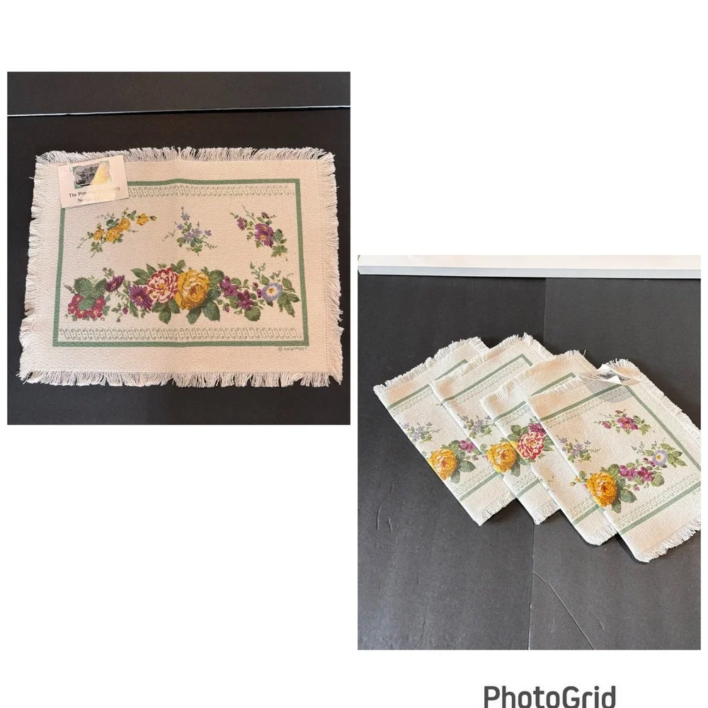 Vintage Floral Woven Placemats Set 4 Country Roses Violets Preservation Society